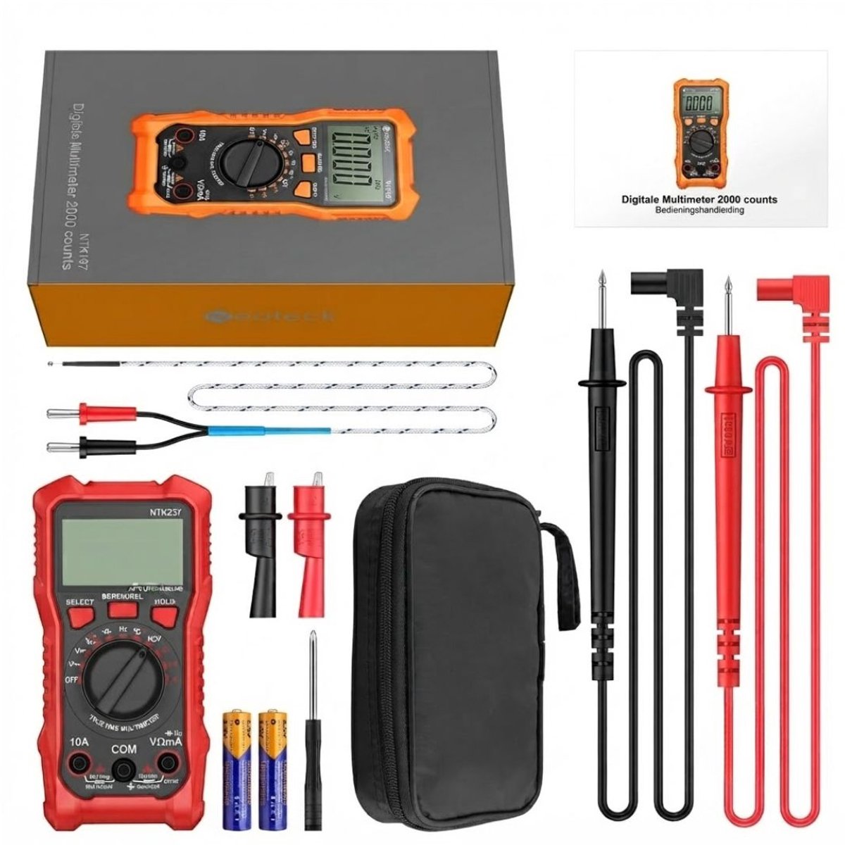 JCP® Multimeter - Multimeter Digitaal - Spanningsmeter - Rood - 14cm x 7cm x 4cm