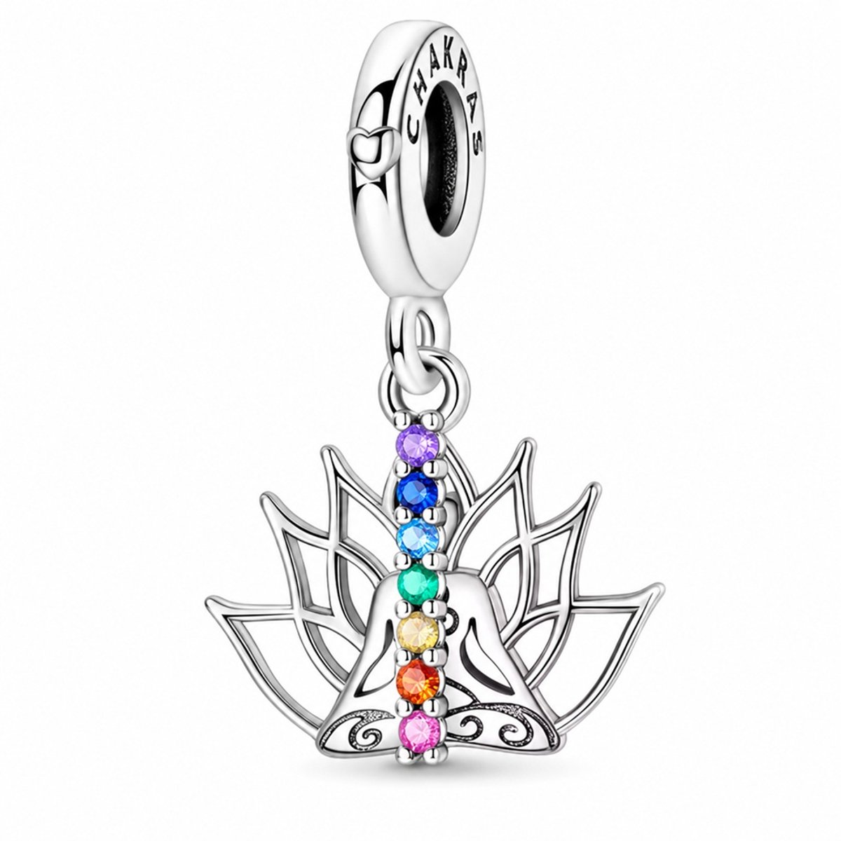 RomyStones chakrabedel lotus yoga - 925 zilver - zirkonia - Voor aan je standaard Bedel Armband