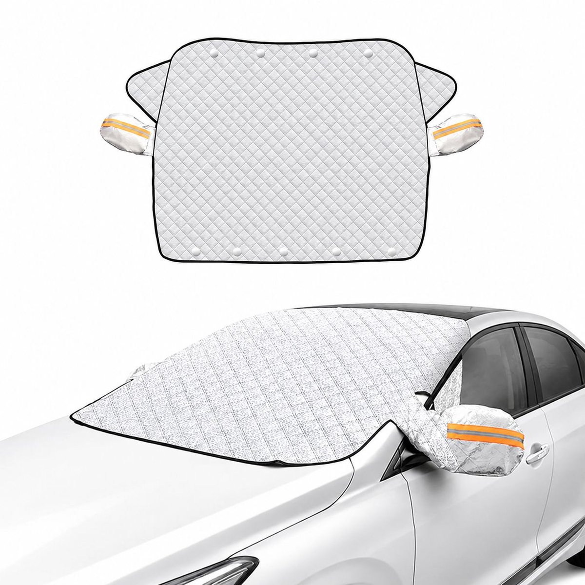 VHV - Voorruithoes auto 150 x 110 cm - 4-laags magnetische sneeuw- en zonhoes met zijspiegelbeschermers - Zilver