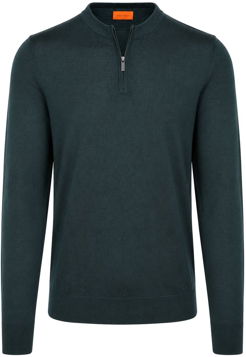Suitable Crew Zip Merino Donkergroen - Maat M - Heren - Quarter zip - Schipperstrui met rits - Volwassen mannen - Sweater