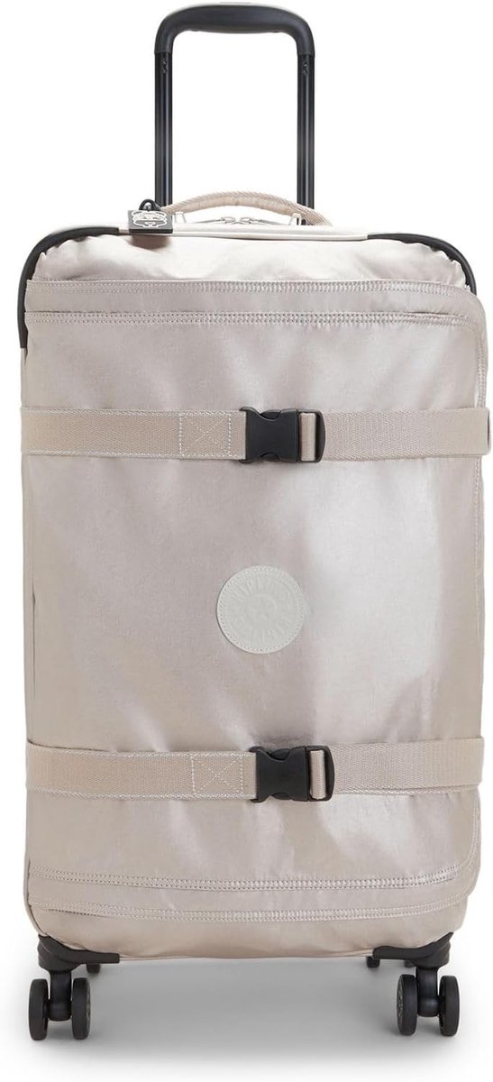 SnelShoppen - Medium Koffer op Wielen, Opgericht, Metaal Glans (Zilver) 66x24x36 cm, 71L, 3.7kg, 4 Dubbele 360° Draa wielen, TSA Slot, Handvatten