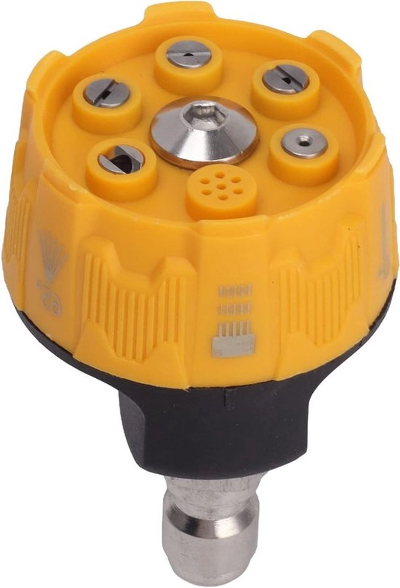 Krachtige Hogedrukspuitkop 6-in-1 met RVS, Snelle Verandering en Regeling voor Efficiënt Schoonmaken