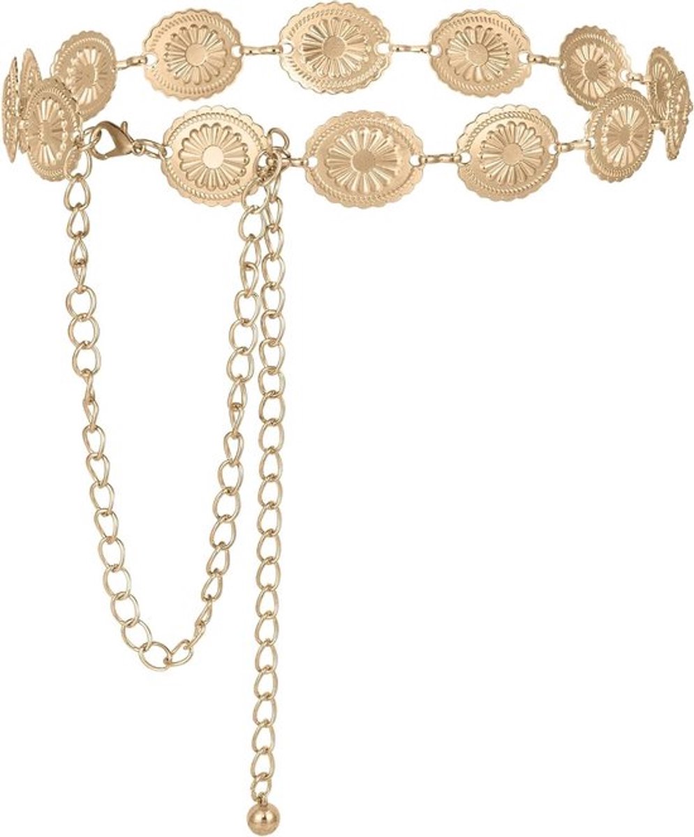 Stijlvolle Gouden Concho Kettingriem voor Dames, Verstelbare Vintage Boho Tailleketting met Western Design, Perfect voor Mode en Accessoires