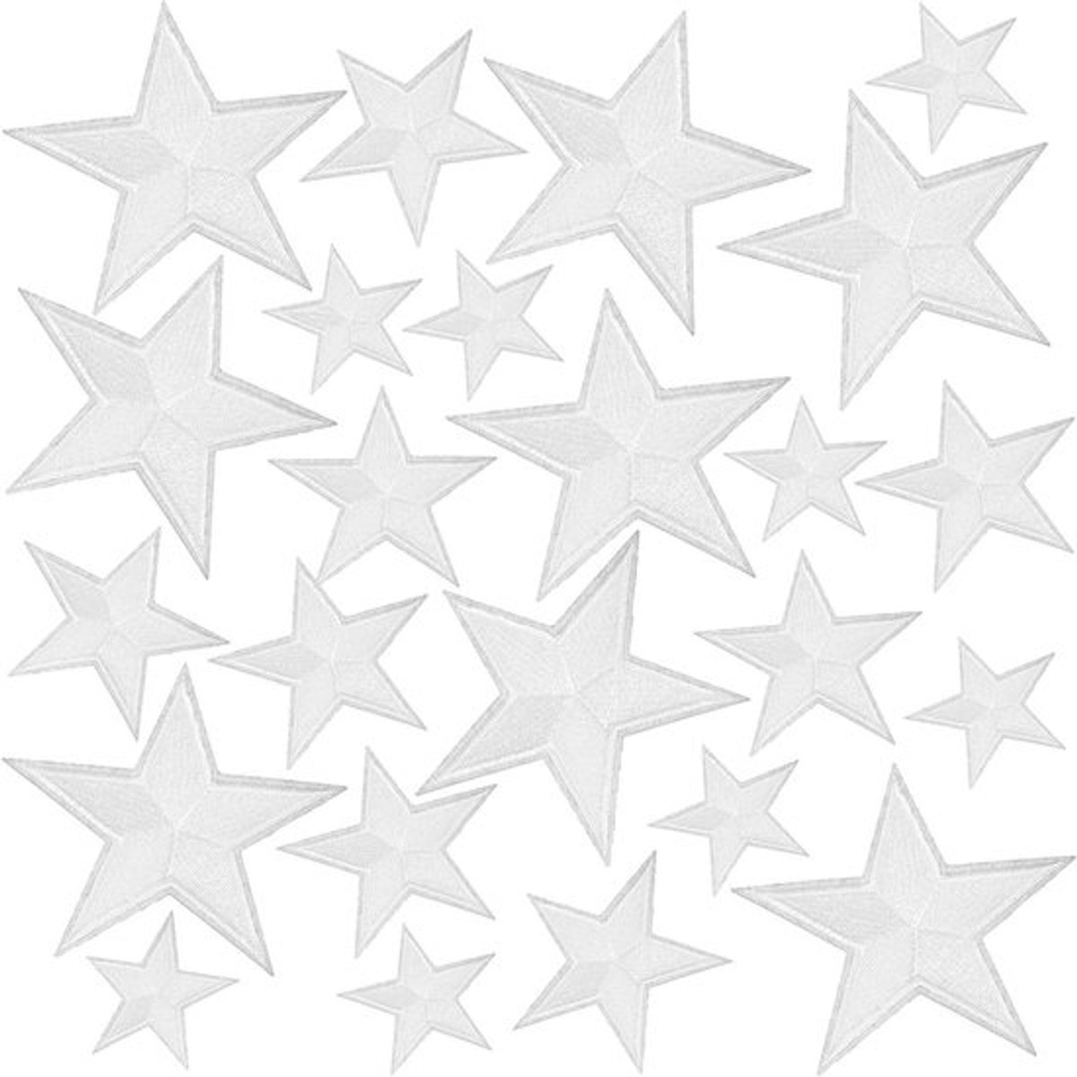 24 Stuks Borduurapplicaties met Sterren in 3 Maten - Polyester en Katoen Gepersonaliseerde Patches voor Kleding, Broeken, Hoeden en T-Shirts (Wit)