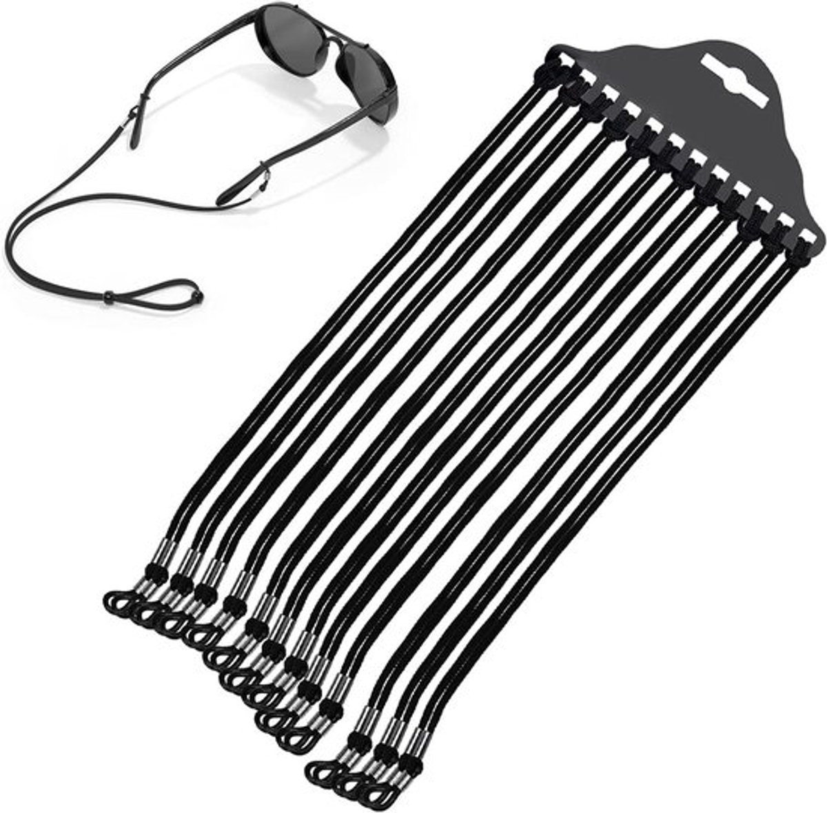 Set van 12 Verstelbare Brilbanden, Nylon Brilkettingen voor Zonnebrillen en Leesbrillen, Inclusief Carabiner en Sportieve Brilbanden