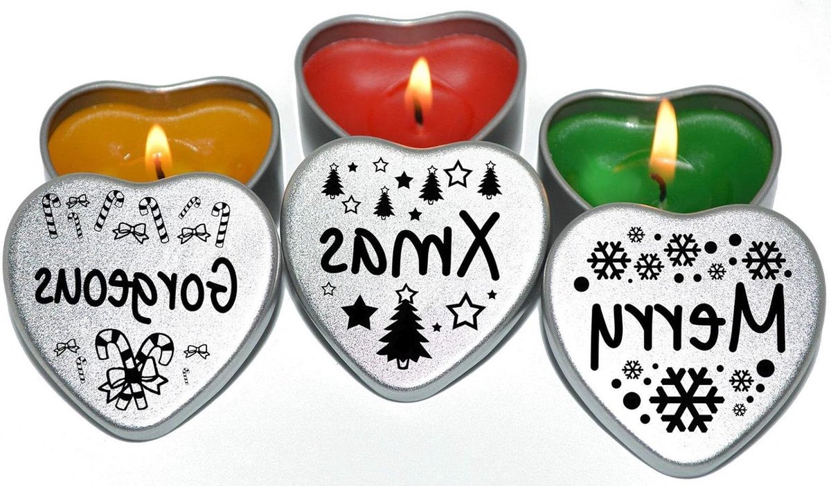 Geurende Hartkaarsen - Theelichtjes Set - Kerstsfeer Creëren - Drie Verschillende Kleuren - 45x45x20mm - Zilver