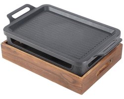 Tafelblad Houten Basis - Tafelbarbecue Grill - Multifunctioneel - Geschikt voor Binnen/Buiten - 27x20 cm Grillpan - Stijlvol Ontwerp - Barbecuegrill