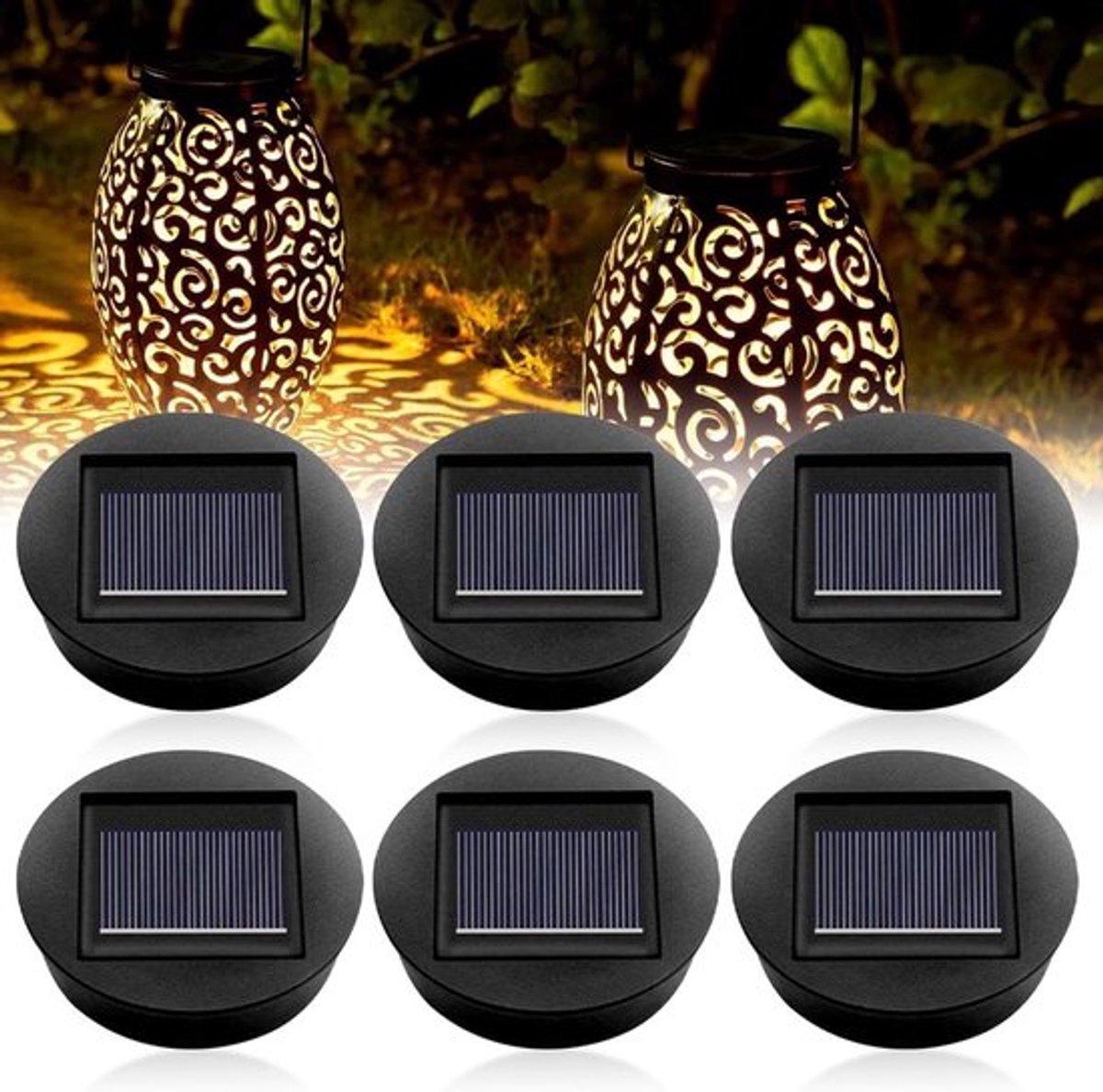 Set van 6 Vervangende Solar LED Lampen, IP65 Waterdicht, Buitenverlichting, Tuinverlichting, Energiezuinig, 8 cm Diameter, Geschikt voor Solar Tuinlampen