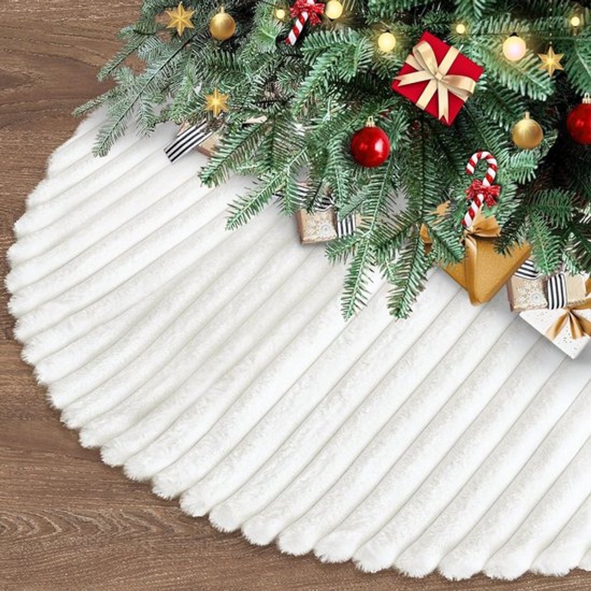Kerstboomrok van 36 inch met dubbele nepbont in het wit, ronde boomrok, basisbedekking voor kerstboom, feestelijke kerstdecoraties voor een gezellige kerst en nieuwjaar
