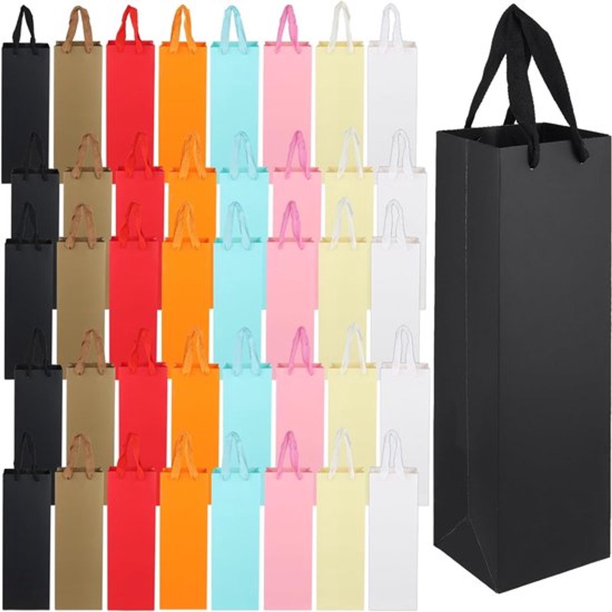Kleurige wijnfleszakken met handvatten - 40 stuks 11x9x35cm, ideaal voor cadeauverpakking, verjaardagen en bruiloften