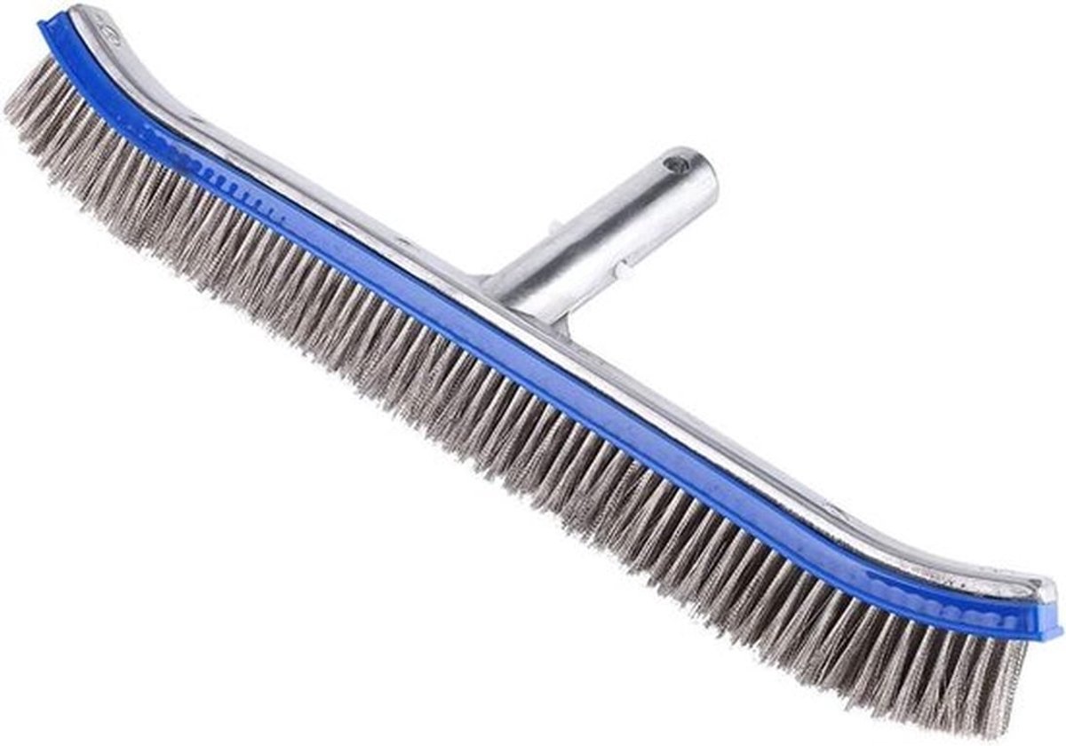 Professionele Poolborstel met Aluminium Handvat en Stalen Haren voor Efficiënte Zwembadreiniging 44 x 16 cm