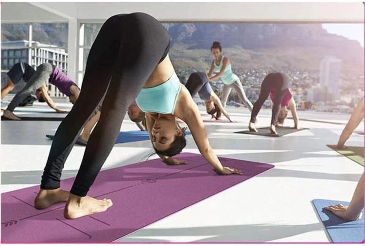 SnelShoppen - Premium Yoga Mat Trainingsmat 183 x 61 x 0.5 cm Antislip TPE Yogamat met Positielijn Lichtpaars Voor Yoga, Pilates en Fitness