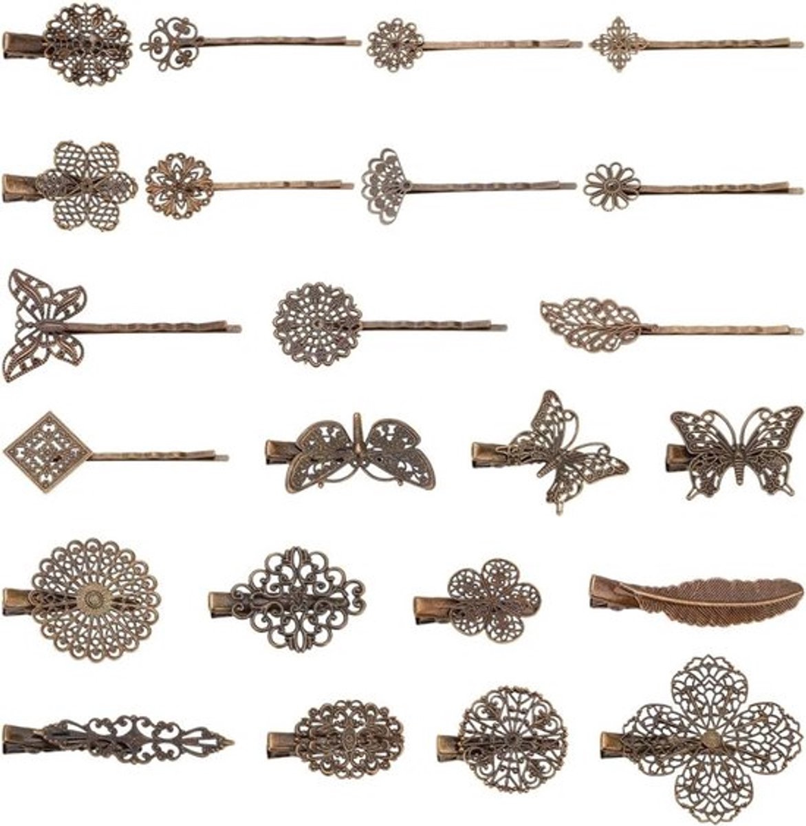 Vintage Haarspeld Set van 23 Stukken, Retro Haarklemmen met Bladeren en Bloemen, Antiek Brons voor Meisjes en Vrouwen