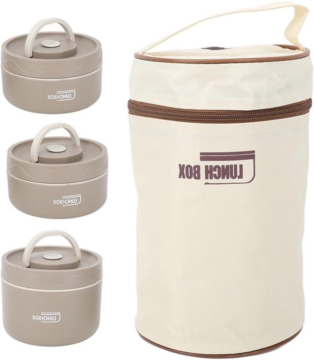 Thermische Lunchtrommel van RVS, Geïsoleerde Lunchboxen met Draagtas voor Warm en Koud Eten (3 Stuks)