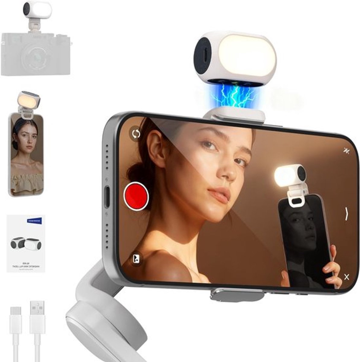 Magnetische Selfie Verlichting met Clip voor Smartphone en Gimbal, Mini LED Camera Licht voor Video-opnames, CRI90+, 800mAh