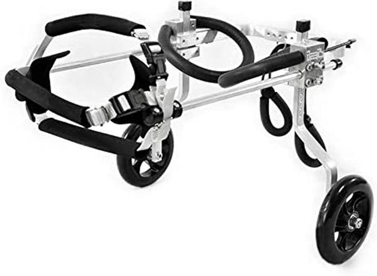 Honden Rolstoel - Hulpmiddel Honden - Mobiliteit Verbeteren - Verstelbaar Aluminium Frame - XXS t/m XXL - Zilver