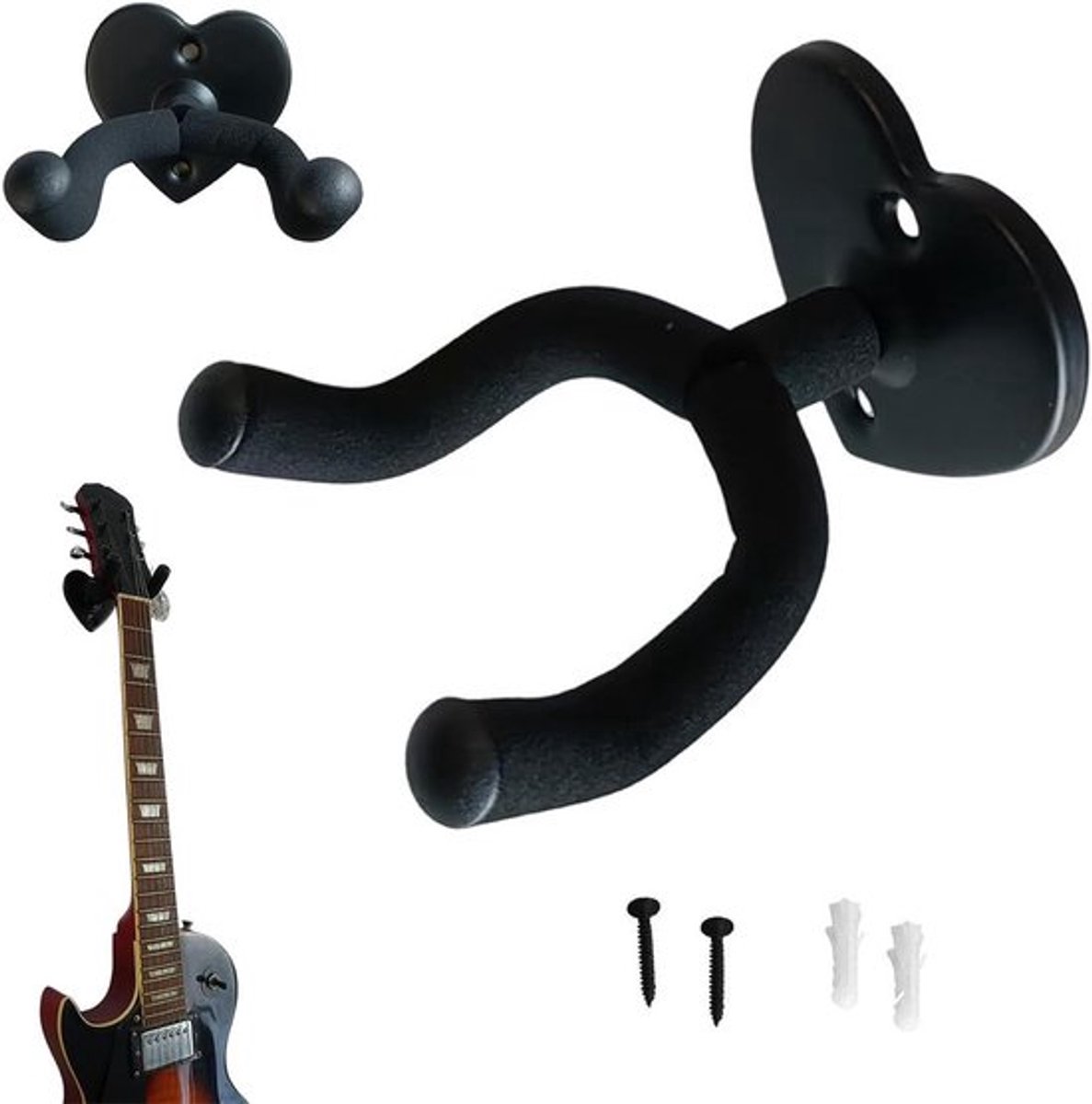 Muurbeugel voor Gitaar, Ruimtebesparend Ontwerp met Beschermende Spons, Geschikt voor Akoestische Gitaar, Elektrische Gitaar, Bas en Ukulele