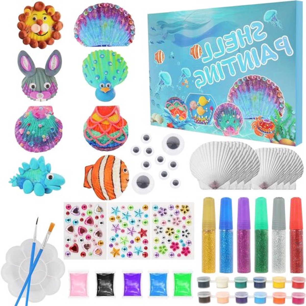 DIY Schelpen Schilderset, Creatieve Knutselset met 36 Stuks, Zee Thema, Verjaardagscadeau voor Kinderen van 3 tot 12 Jaar, Educatief Speelgoed en Creatieve Activiteiten