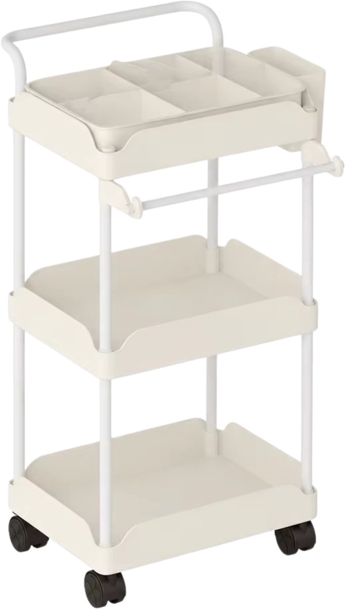 Utility Kar met 3 Manden Wit – Metalen Frame & Wielen