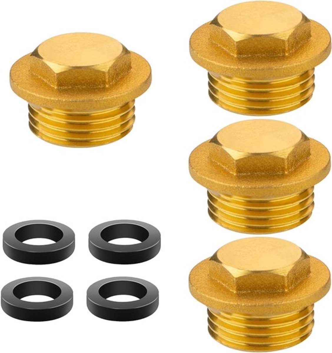 Set van 4 Messing Stoppen met Rubber Ring voor 1/2 Inch Pijpen - Eindkappen voor Waterleiding, Verwarming en Drinkwater Installatie