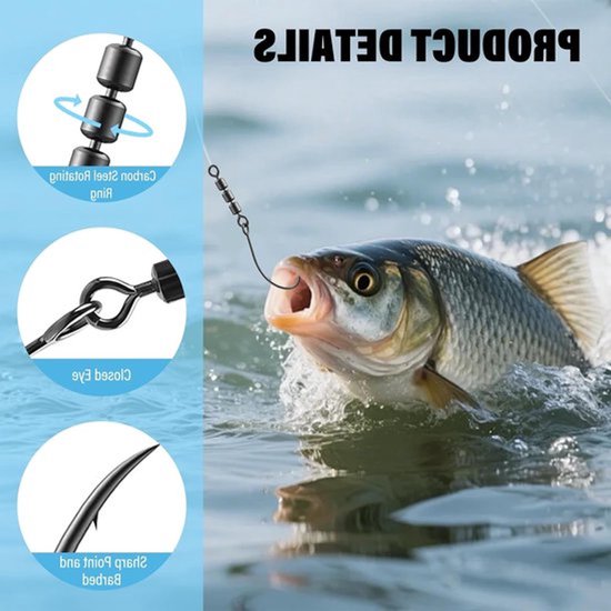 15-delige set draaibare visserijhaken voor forel, dropshot en zee- en zoetwatervissen, maat 4, 6 en 8 — afbeelding 4