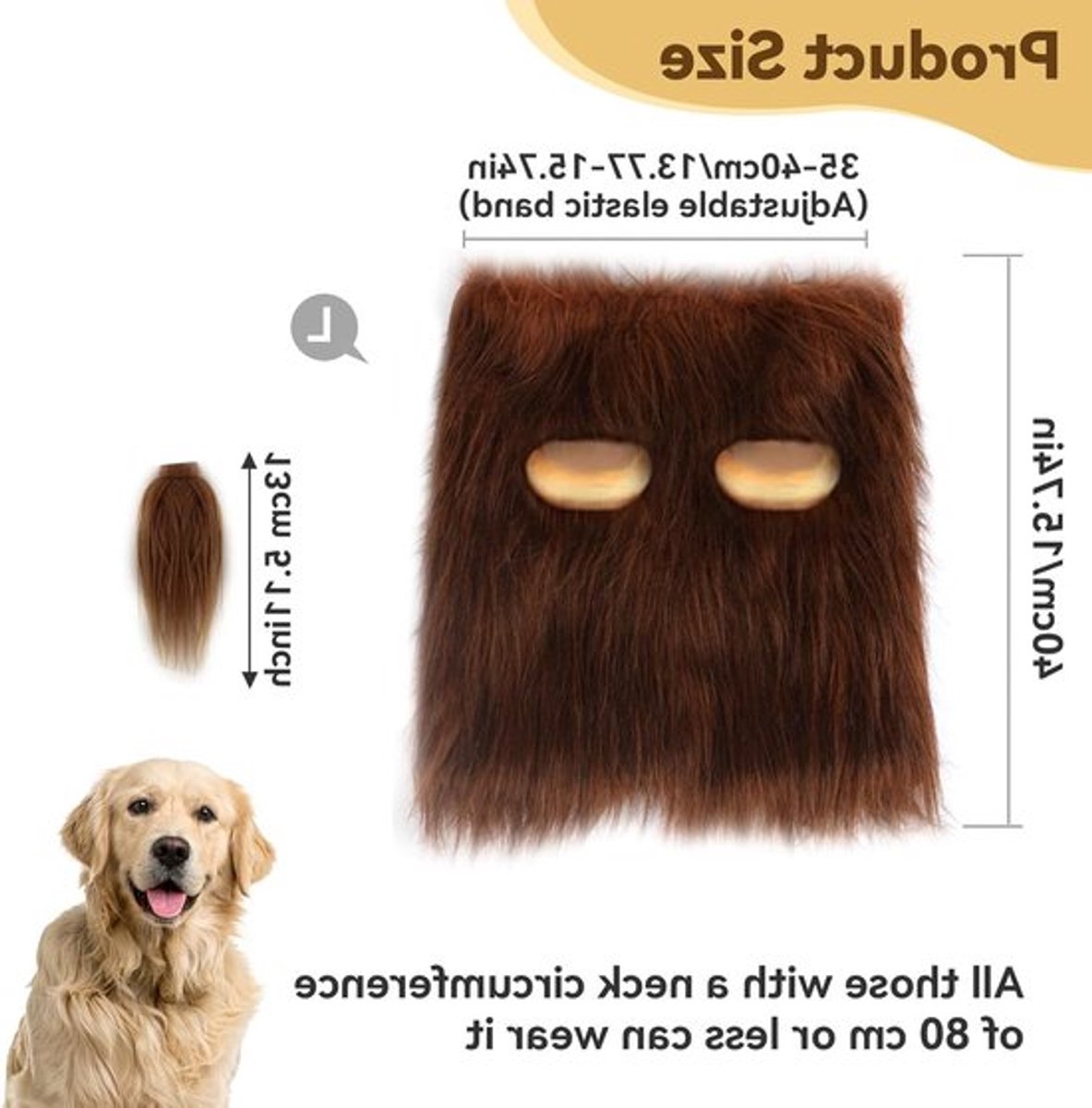 Verstelbaar hondenkostuum met leeuwenmanen en oren, bruin, maat L, perfect voor Halloween, kerst en cosplayfeesten