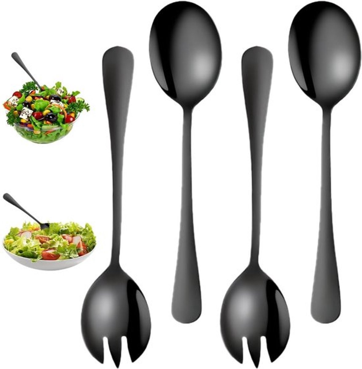 Zwarte RVS Salade Rack Set met Titanium Coating - 4-delige Keuken Accessoire voor Salades en Dineren, Duurzaam en Stijlvol