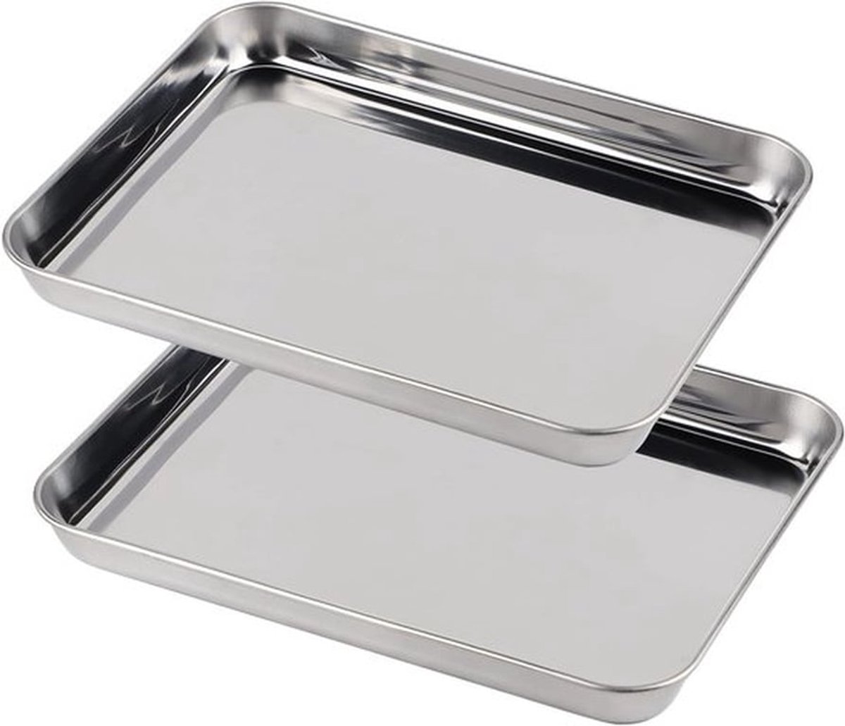 Set van 2 Kleine Bakplaten, 23 x 17 x 2.5 cm, Rechthoekige Bakvorm voor Taarten, Grillplaat, Roestvrij Staal, Geschikt voor Oven en Vaatwasser