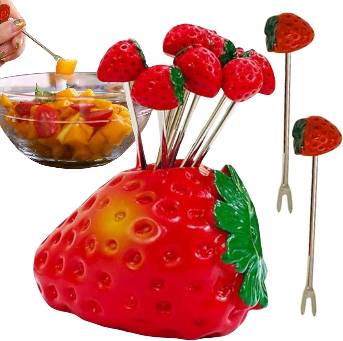 Fruit Vorkjes - Dessert Prikkers - Eten Serveren - Vetafstotend Ontwerp - 10 Stuks - Aardbei Hart