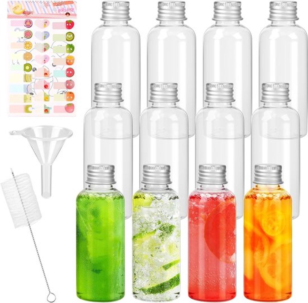 12 Stuks 60 ml Kunststof Sapflessen, Herbruikbare Mini Borrelflessen met Zilveren Schroefdoppen voor Alcohol en Dranken