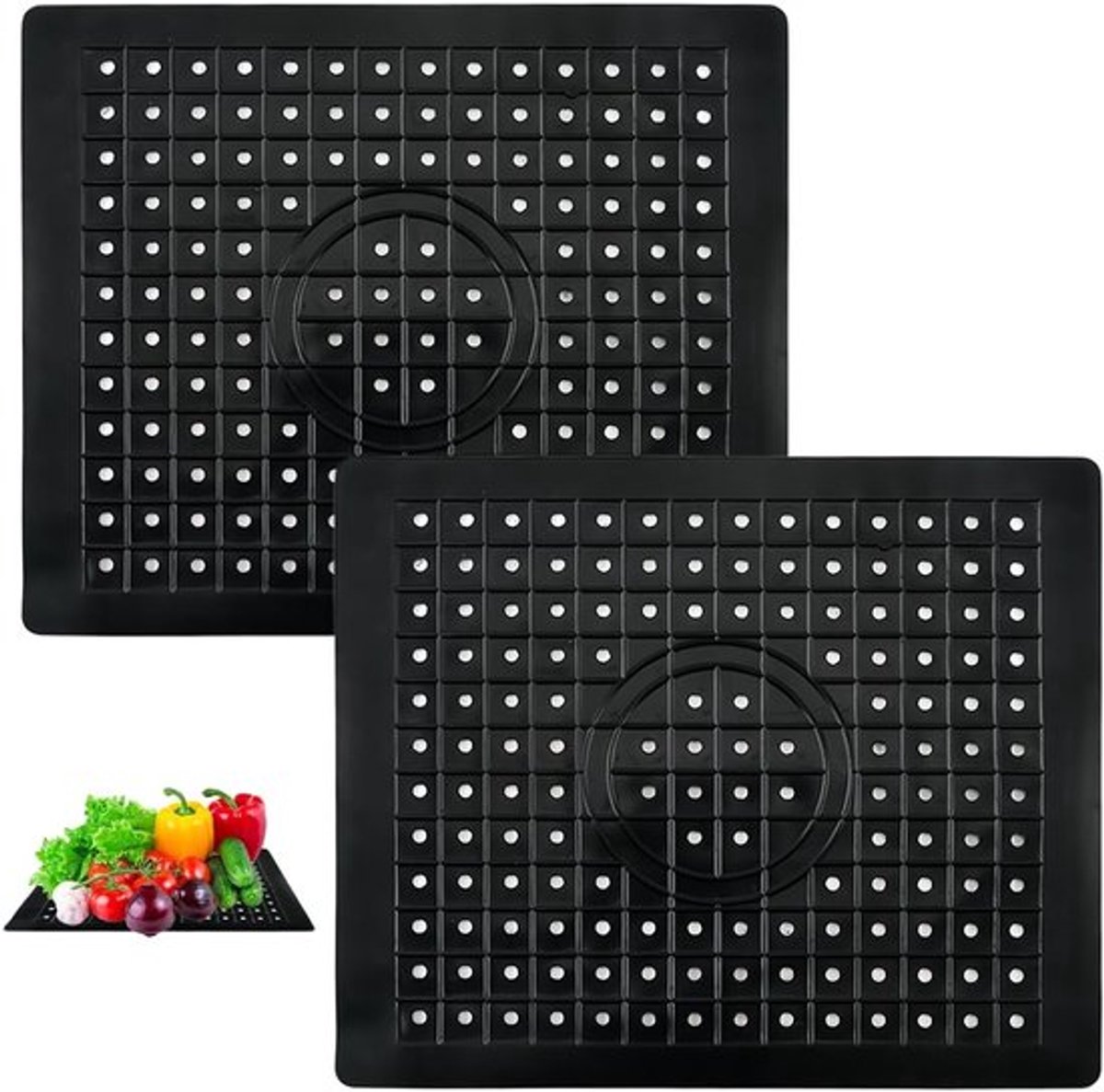 Set van 2 Antislip Afvoer Matten voor de Keuken - Silicone Rubber, Opvouwbaar en Rectangular (31,5 x 26 cm)