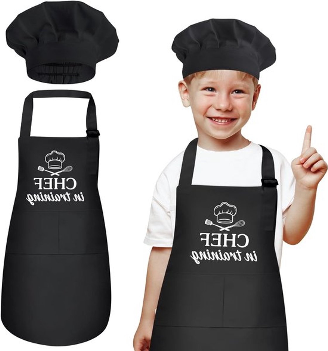 Grappige Kinder Schürze en Kookmuts Set met 2 Zakjes voor Creatief Koken en Spelen voor Jongens