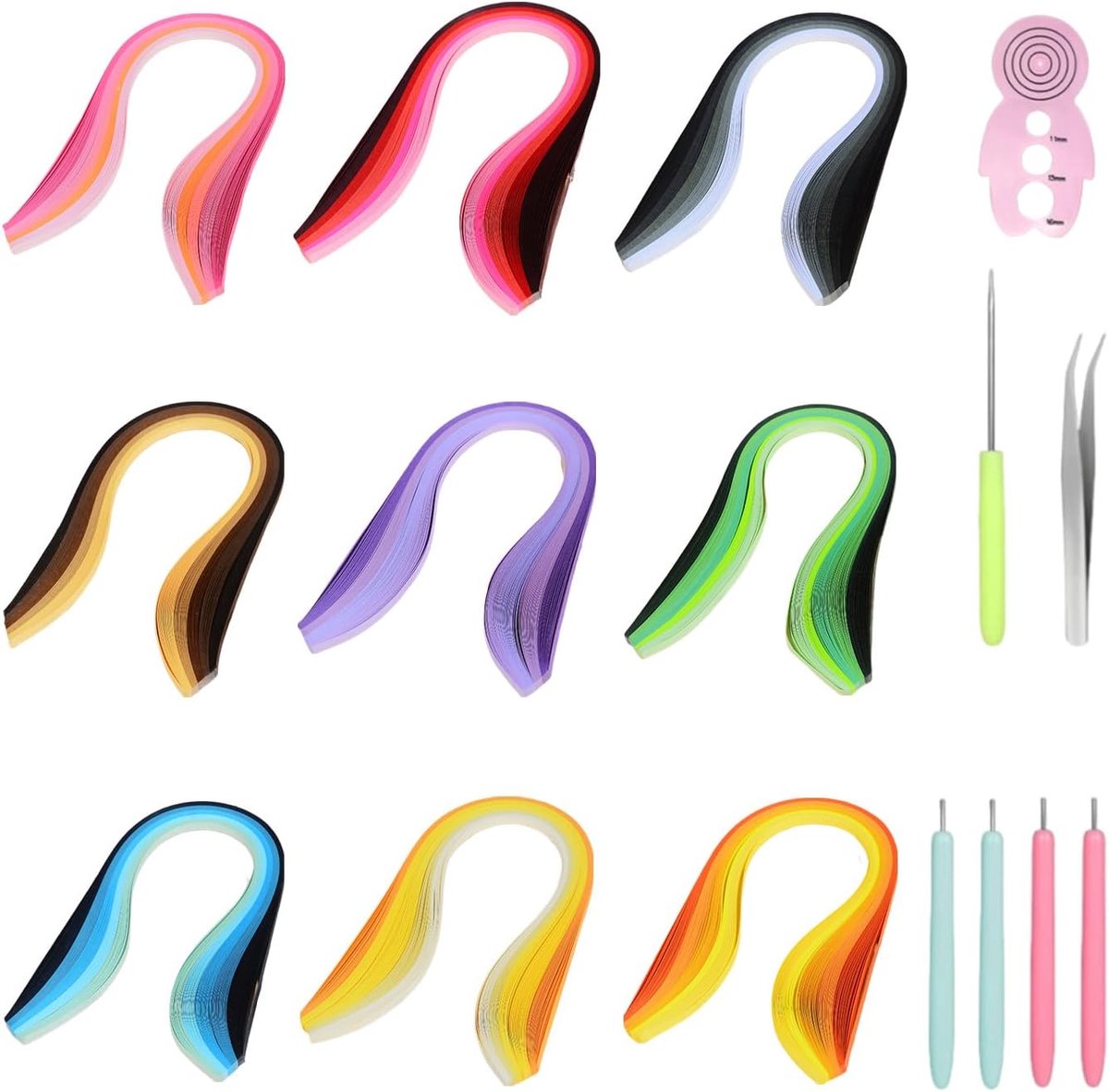 900 stuks papierquilling, 1 set papier-quilling-gereedschappen, papier-quilling met 9 kleurverlopen, papier-quilling-set, 3 mm papierstroken, doe-het-zelf knutselpapier