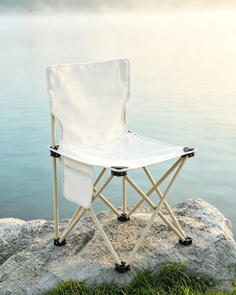 Off-white extra grote opvouwbare campingstoel (43*43 cm) tekenstoel draagbare opvouwbare stoel met zijvakken geschikt voor kamperen vissen en tuinieren