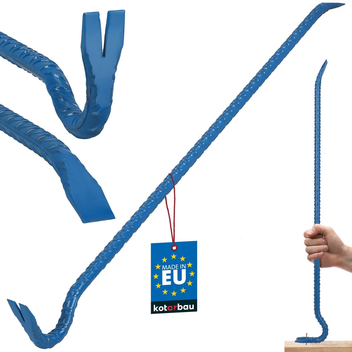 KOTARBAU® Koevoet - Breekijzer - Breekstang 100 cm - Breekijzer met Spijkertrekker - Dubbelzijdig - Poedergecoat Staal - Blauw