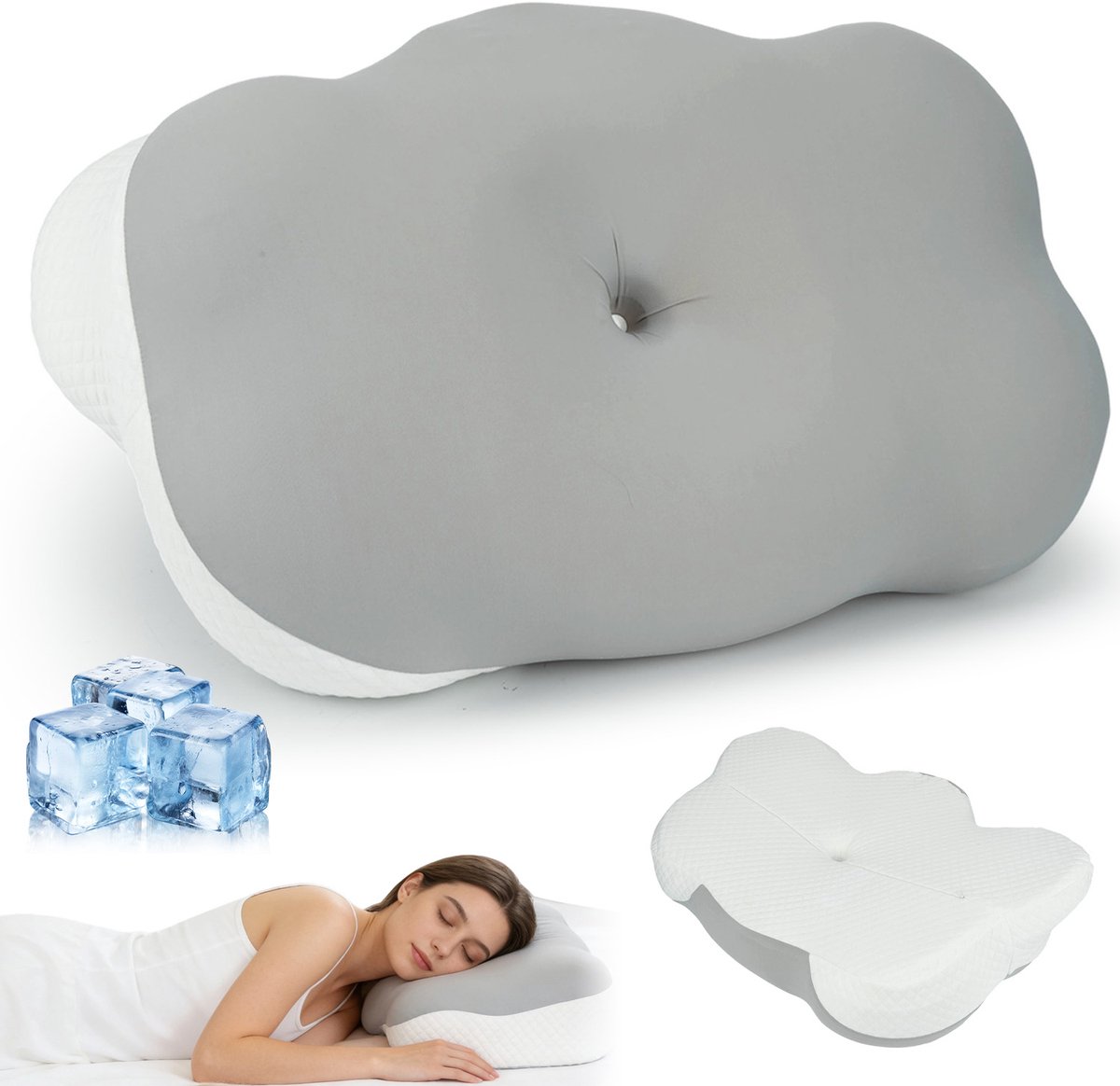 Neksteun Kussen - Slaapkussen - Traagschuim - Ademend & Koel - 64x35 cm - 9/13 cm - Afwasbaar Kussensloop - Voor Nek en Schouders - Ergonomisch