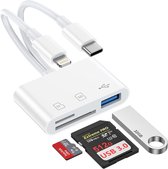 SD Kaartlezer met USB-C en Lightning, 3-in-1 Geheugenkaartlezer met SD- en MicroSD/TF-sleuf, Plug-and-Play geheugenkaartlezer,voor iPhone, Mac, iPad Pro, Galaxy S21/S22/S23