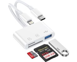 SD Kaartlezer met USB-C en Lightning, 3-in-1 Geheugenkaartlezer met SD- en MicroSD/TF-sleuf, Plug-and-Play geheugenkaartlezer,voor iPhone, Mac, iPad Pro, Galaxy S21/S22/S23