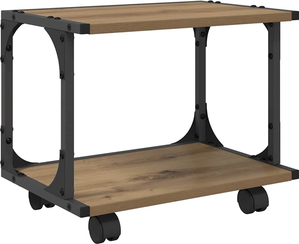 vidaXL Printerstand - Artisanaal - eiken - 41 - x - 28 - x - 33,5 - cm - Bewerkt - hout Artisanaal eiken