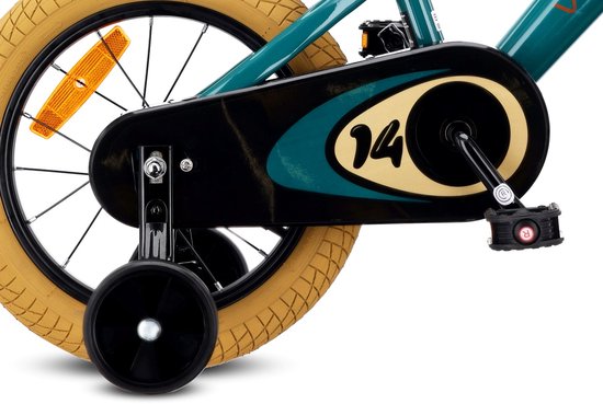 Verdant Bike Kinderfiets voor jongens 14 inch Donkergroen, leeftijd 3 tot 5 jaar, met zijwieltjes, duwstang, handrem van Verdant Bike — afbeelding 4