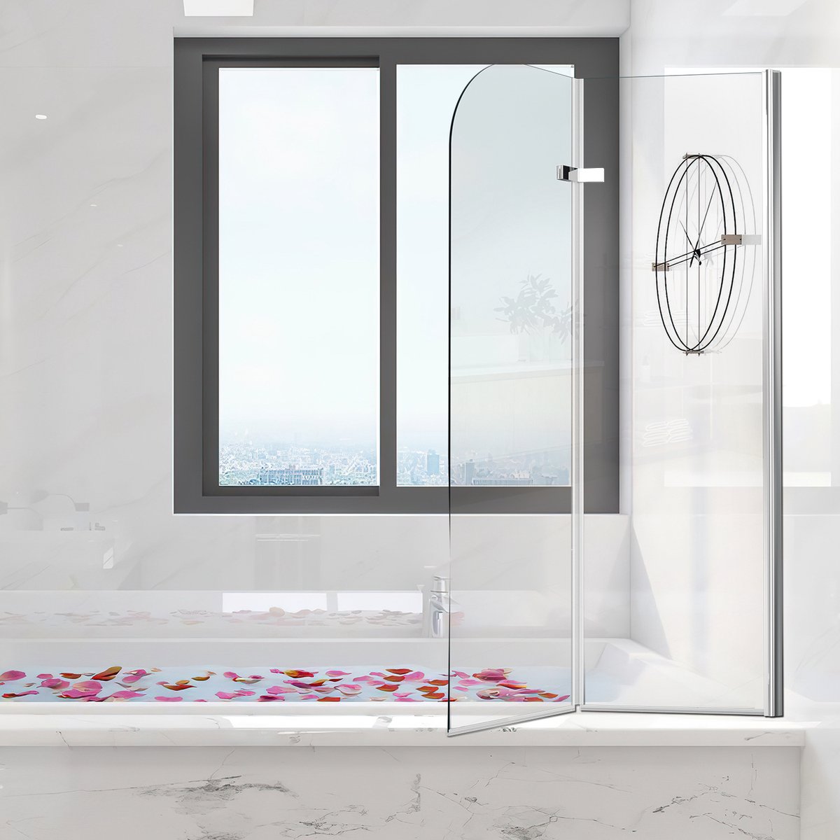 Peviasot Badscherm voor Bad 100x140 cm - 6 mm Veiligheidsglas - Nano-Coating - Zilver