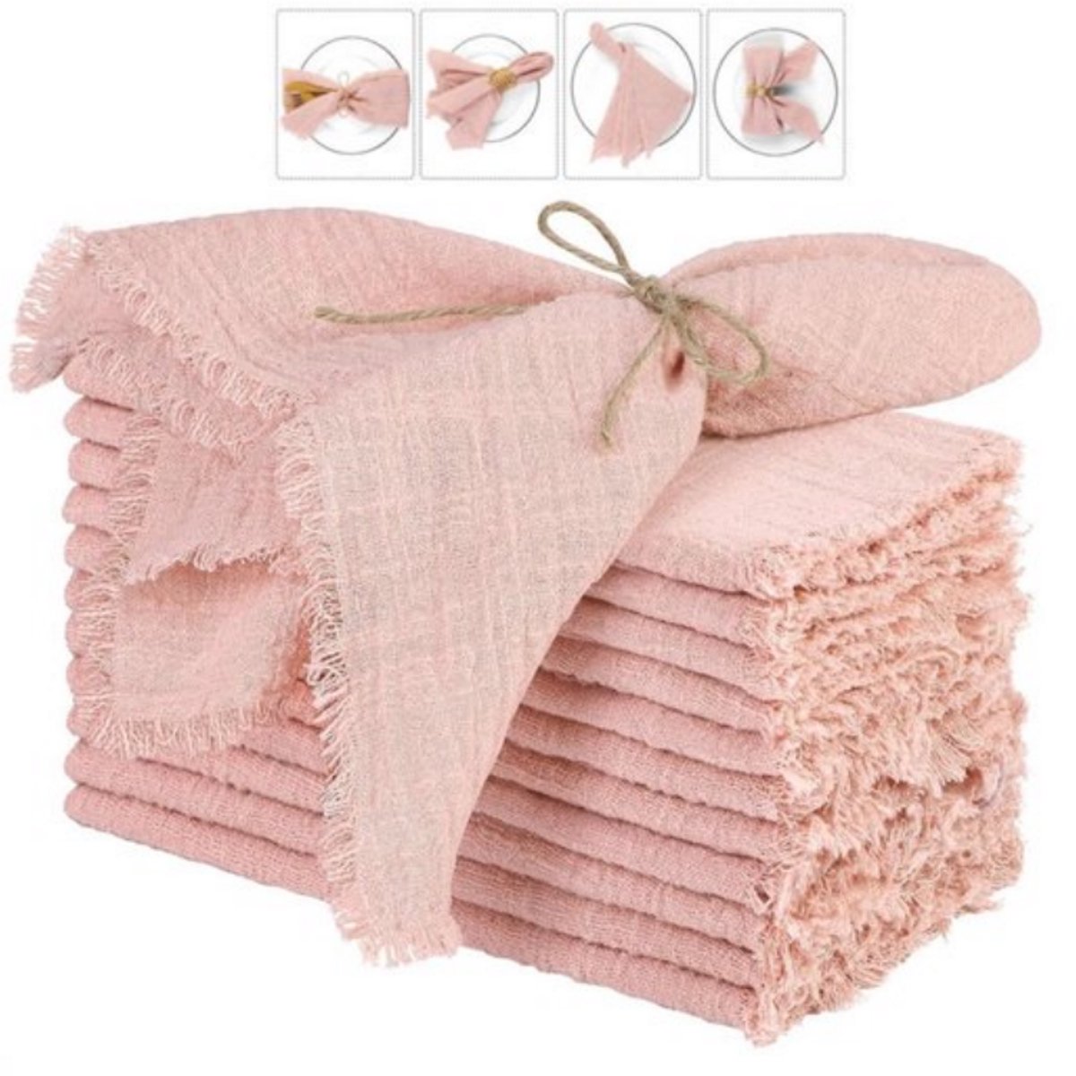 10 Stuks Gerande Katoenen Gaas Servetten - 42x42cm Roze - Zachte Tafellinnen voor Thuis, Feesten en Restaurants