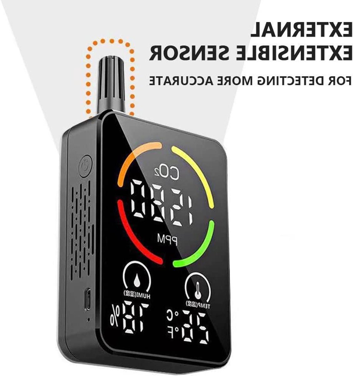 Luchtkwaliteit Monitor - CO2 Meter - Gezondheid Bewaken - NDIR Sensor - 137 x 80 x 35 mm - Wit
