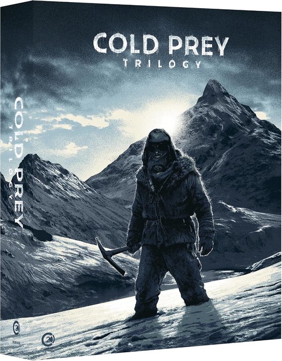 Cold Prey Trilogy box: man met bontkraag en ijsbijl op besneeuwde berg onder bewolkte hemel.