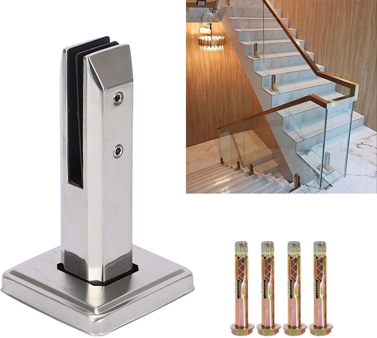 Stalen Glasbeugel voor Trappen en Balustrades, Roestvrij Staal 304, Geschikt voor Glas van 10-16mm, H 200mm, Stevige Bevestiging voor Veiligheid en Design