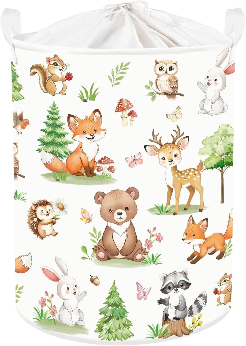 Opbergmand voor Speelgoed en Kleding met Bosdieren Motief - 36x45cm, Ideaal voor Badkamer en Kinderen