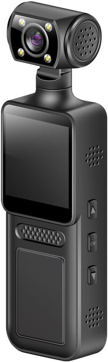 4K-camcorder met ingebouwde audio- en videomogelijkheden, POV-/zak-/vlog-/draagbare reiscamera, uitgerust met voor- en achterlens, actiecamera met kleuren-TFT-scherm.
