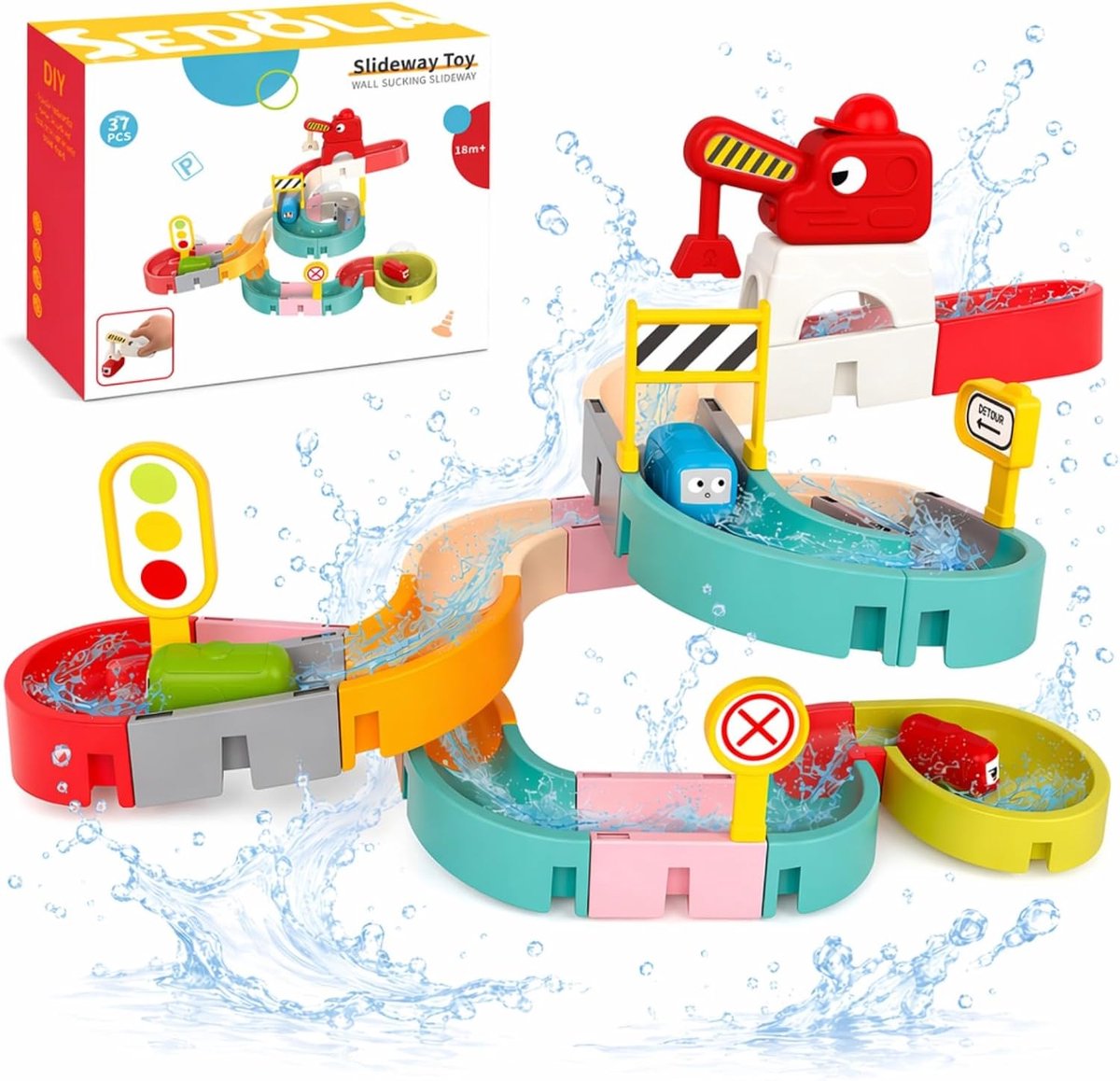 SnelShoppen - 37 Stuks Bad Speelgoed Kogelbaan, Doe-Het-Zelf Wand Badkuip, Waterspeelgoed met Zuignappen voor Kinderen, Bad Speelgoed vanaf 3 Jaar voo