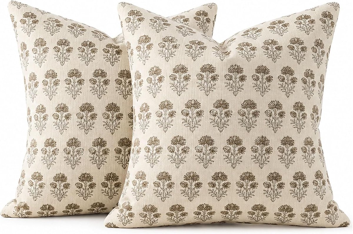 SnelShoppen - 2 Stuks Kussenhoezen 45x45 cm, Outdoor Deko Kussenhullen met Rustiek Vintage Bloemenpatroon, Leinenstof voor Sofa, Tuin en Slaapkamer