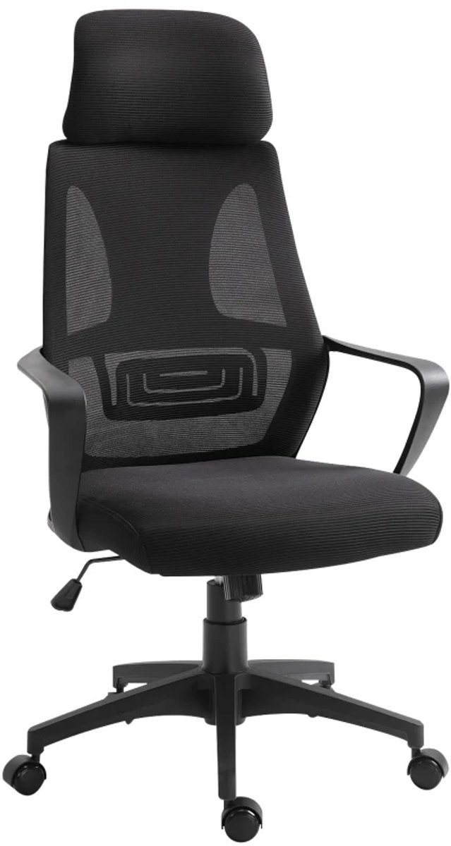 Ergonomische Bureaustoel met Schommelfunctie, Hoofdsteun & Lendensteun - In Hoogte Verstelbaar - 360° Draaibaar - Kantoorstoel - Gamestoel - Volwassenen Stoel - Computerstoel - Directiestoel - Zwart